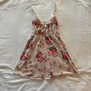 Cream Floral Satin Lace Mini Slip Dress Coquette Cottagecore Small